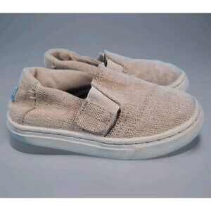 Toms  Toddlers Canvas Sneakers Shoe  Sz 8 Hook Loop Tan Fabric Unisex